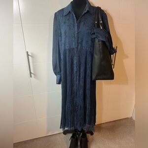 Halogen Navy and Black Floral Button Front Midi Dress Size XXL